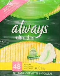 Always Ultra Thin Pads with Wings, Regular, (Choose your Count)