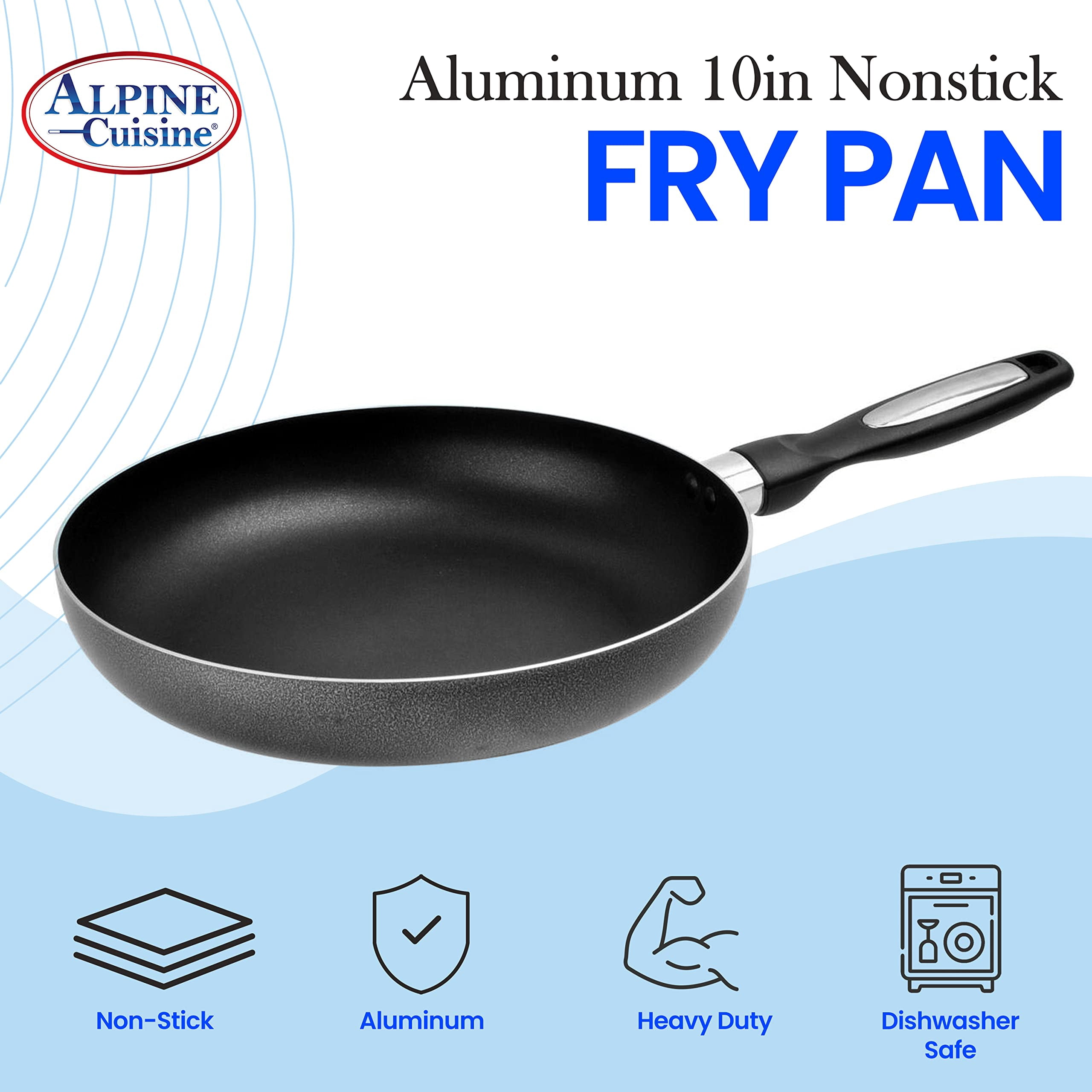 Alpine Cuisine 10 Inch Aluminum Kitchen Cookware Non Stick Frying Fry Pan, Gray