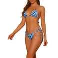 thumbnail image 4 of INSPIRE CHIC Women's Triangle Halter Bikini Sets Tie Side, 2 Piece Stripe String Bikini Swimsuits X-Large Blue, 4 of 5
