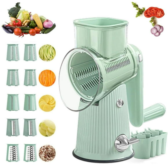 Cheese Grater With Handle Easy To Clean Kitchen Vegetable Slicer With 5 Interchangeable Strong Suction A Safer And Faster Way To Vegetables (green) Cool Gadgets And Gizmos Kitchen Cleaning Gadgets
