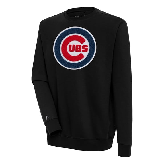 Men's Antigua  Black Chicago Cubs Victory Crewneck Chenille Pullover Sweatshirt