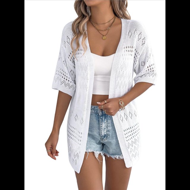 Cárdigan de Crochet de Verano para Mujer, de Corta, Estilo Bohemio, de Punto, de Gran Tamaño, con Abertura Frontal, Color , Talla M