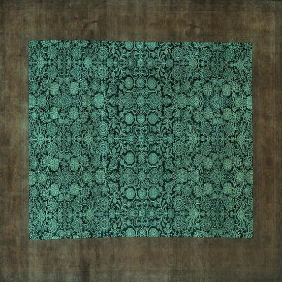 Ahgly Company Machine Washable Indoor Square Persian Turquoise Blue Traditional Area Rugs, 3' Square
