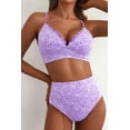 thumbnail image 5 of SHEWIN Swimsuit Women Embroidered Floral Textured Bikini Sets 2 Piece High Waisted Bathing Suits Lace Up Back Scalloped V Neck Swimwear, 5 of 9