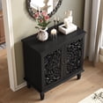 thumbnail image 6 of Vintage Hollow-Carved Accent Cabinet, 2-Door Display Storage Sideboard with Symmetrical Floral Design, Adjustable Shelf and Solid Wood Legs for Living Room Entryway (Black), 6 of 38