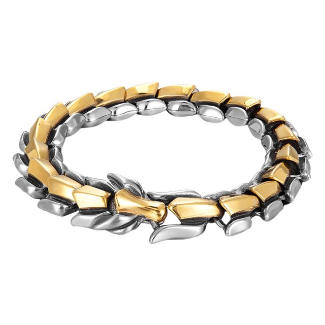 kurtrusly Gothic Punk Bracelet Titanium Steel Dragon Scale Bangle 7.48 inches Light Gold 8.26 Inch 1Set