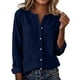 thumbnail image 2 of Craaazy Women's Casual V-Neck Blouse, Solid Color Long Sleeve Button Down Shirt, Loose Fit Comfy Tops for Daily Wear Gifts, 2 of 9
