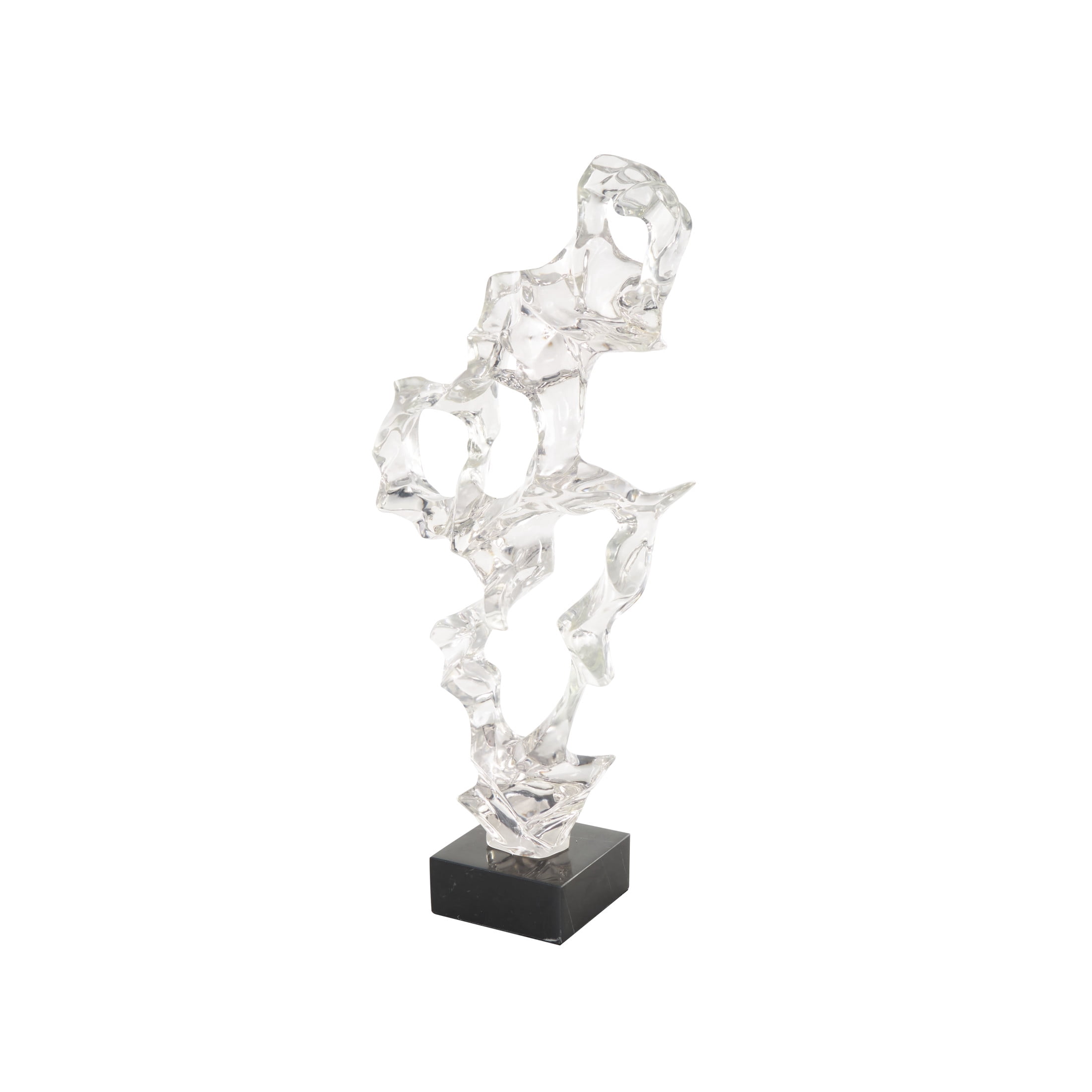 14" x 29" Clear Resin Abstract Sculpture with Black Square Base, by DecMode