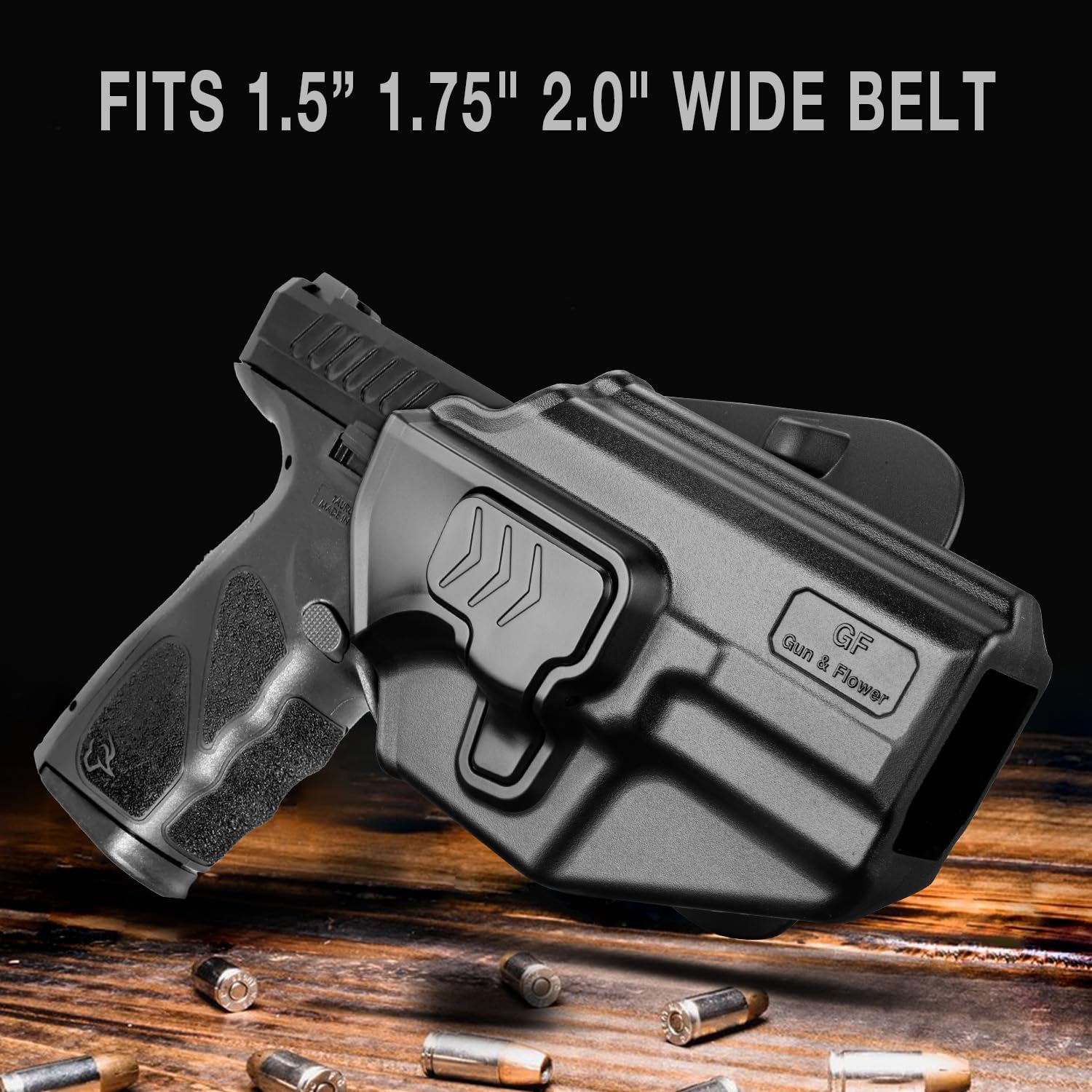 Gun & Flower OWB Holster for Taurus TS9, Index Finger Release, Adjustable Cant, Right-Hand