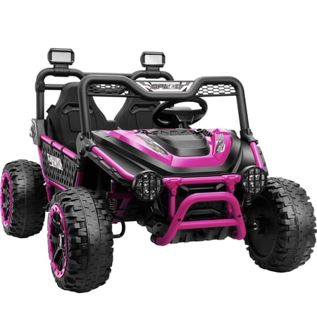 Funcid 24 Volt Ride on Toys UTV, 2 Seater XL Kids Ride on Electric Car with Remote Control, Metal Frame, Power Car Wheels with Key Start, Spring Suspension, 3 Speeds, Bluetooth Music, Pink