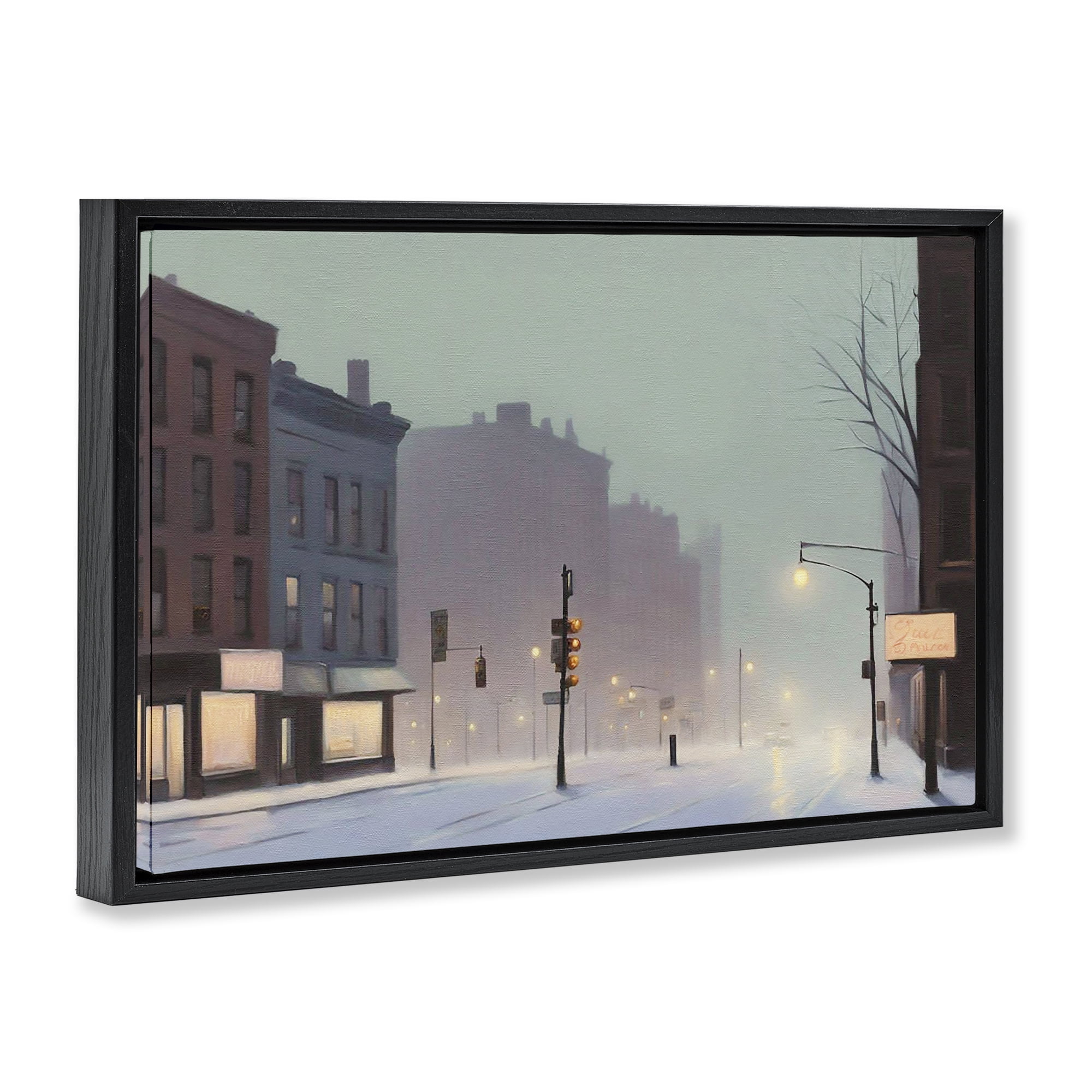 Stupell Industries Foggy City Street Scenic & Cityscapes Painting Black Floater Framed Canvas Art Print Wall Art, 25 x 17