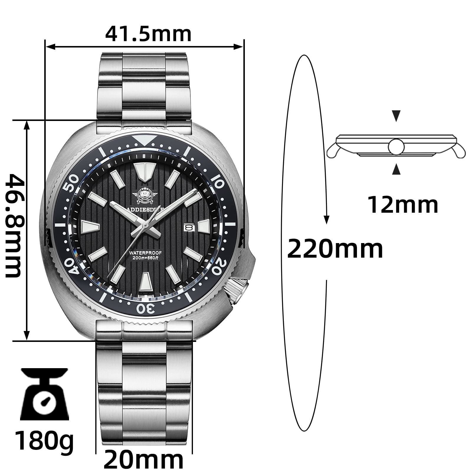 ADDIESDIVE Men’s Diver Watch 200M Waterproof, Japanese Movement Quartz Watch, Sapphire Crystal, Ceramic Bezel & Stainless Steel Watches for Men