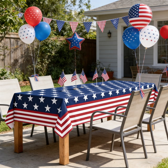 weibbin Patriotic Disposable Party Tablecloth Red White Blue Design For Independence Day Veterans Memorial Celebrations Home Events 54x107in, 2PCS