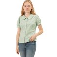 thumbnail image 2 of Blusa de manga abullonada floral con cuello en punta de camisa abotonada para mujer Verde M, 2 of 6