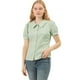 thumbnail image 2 of Blusa de manga abullonada floral con cuello en punta de camisa abotonada para mujer Verde M, 2 of 6