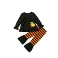 thumbnail image 2 of Nituyy Halloween Pumpkin Print  Letter Print Ruffle Pullover Striped Pants, 2 of 9