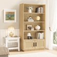 thumbnail image 7 of Bohemian 5-Tier Solid Wood Bookcase with Woven Rattan Doors - Tall Storage Shelf for Living Room, Bedroom & Home Office, 7 of 7