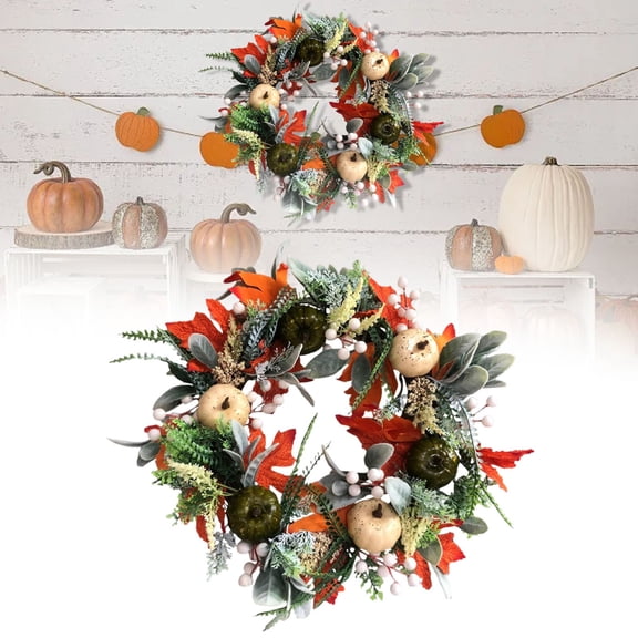 WHEANG Couronne Artificielle d'Automne Couronne de Pivoine Citrouille pour Porte d'Entrée Décoration Intérieure Extérieure Couronnes de l'Action de Grâce Guirlande Suspension Saisonnière pour Porte pour l'Halloween