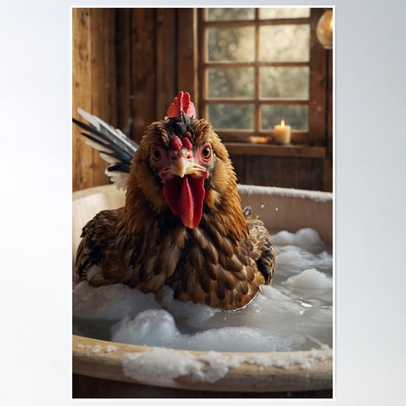369 Prints Funny Chicken Enjoying Bubble Bath- No Framed, Vintage Wall Art, Trendy Retro Print, Room Decor, Wall Art, Poster Only