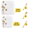 thumbnail image 2 of White / Gold Dandelion Wedding Plastic Plates Party Bundle w/ Gold Plastic Cutlery 40 Pack, 2 of 7