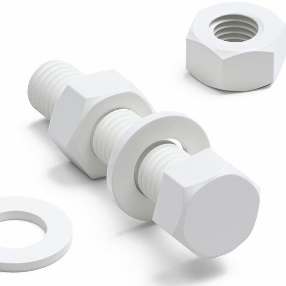 20 x White Hexagon Head Screws Polypropylene (PP) Plastic Nuts, Washers, Bolts, Hex Head, M8 x 40mm, Fastener, (5/16 x 1 37/64 in)