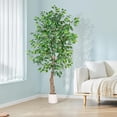 thumbnail image 6 of ROMSWI 5FT Artificial Ficus Tree with White Planter Realistic Ficus Plants with Natural Wood Trunk for Living Room Home Office Porch, 6 of 11
