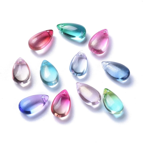 20Pcs teardrop Pendant Ornament Transparent Glass Charms Dyed & Heated Teardrop Glass Charms Pendant Jewelry Making Charms for Women DIY Necklace Bracelet Earring Jewelry Craft Making Hot Pink