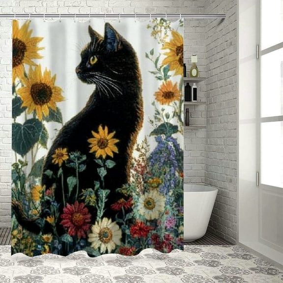 BCIIG Cute Cat Shower Curtain Set with Hooks for Bathroom 36"x72