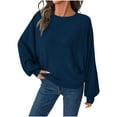 thumbnail image 7 of Qulqfy Womens Long Sleeve Tops Ribbed Going Out Oversized Blue Blouses Casual Crew Neck Shirts for Women, 7 of 7