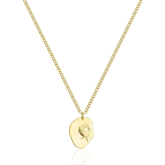 Oval Coin Pendant Necklace 12 Month Birth Flower Disc Necklace 14K Gold Plated Dainty Personalized Gift[o7443]