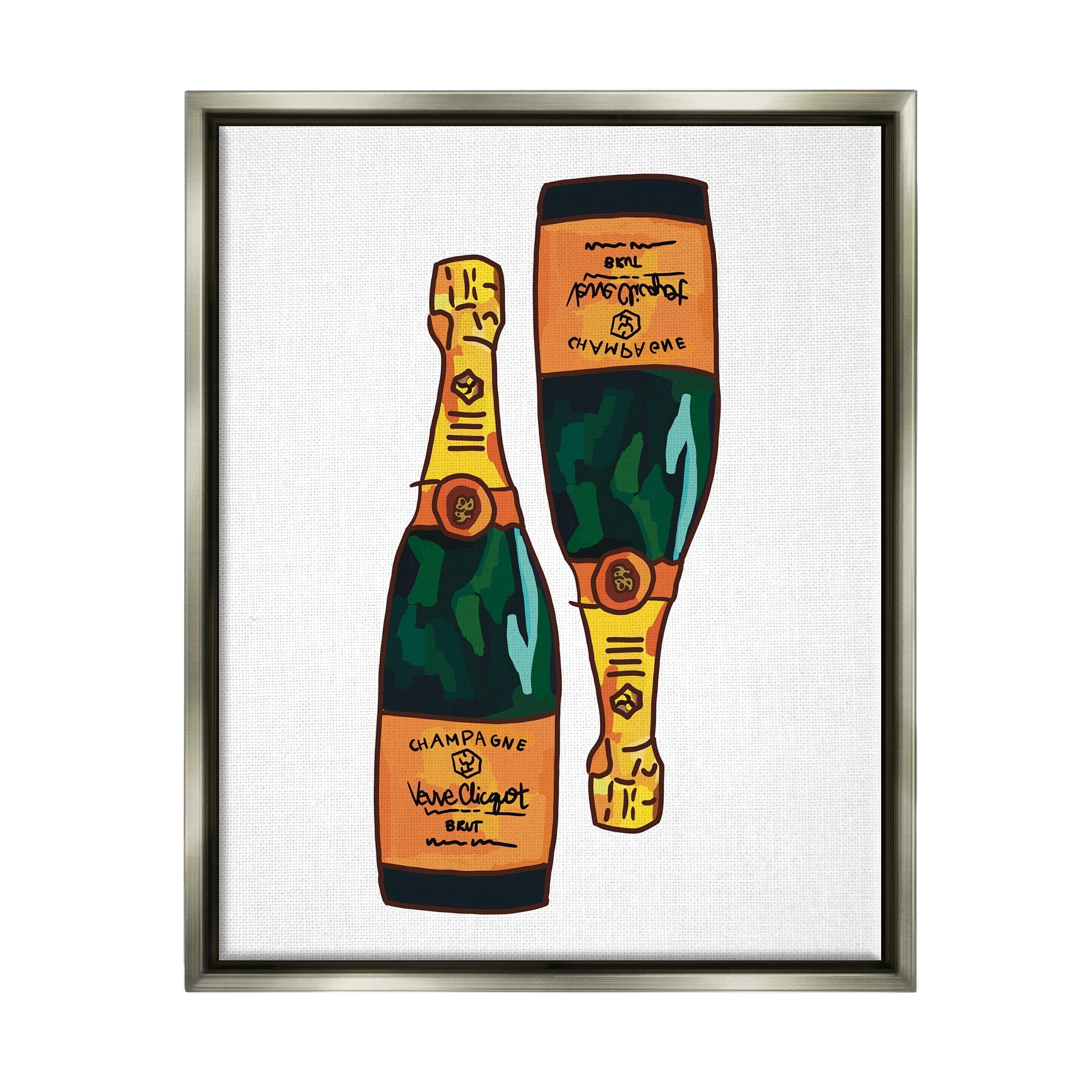 Stupell Industries Fancy Champagne Bottles Pair Kitchen Bar Design Graphic Art Luster Gray Floating Framed Canvas Print Wall Art, Design by Amelia Noyes