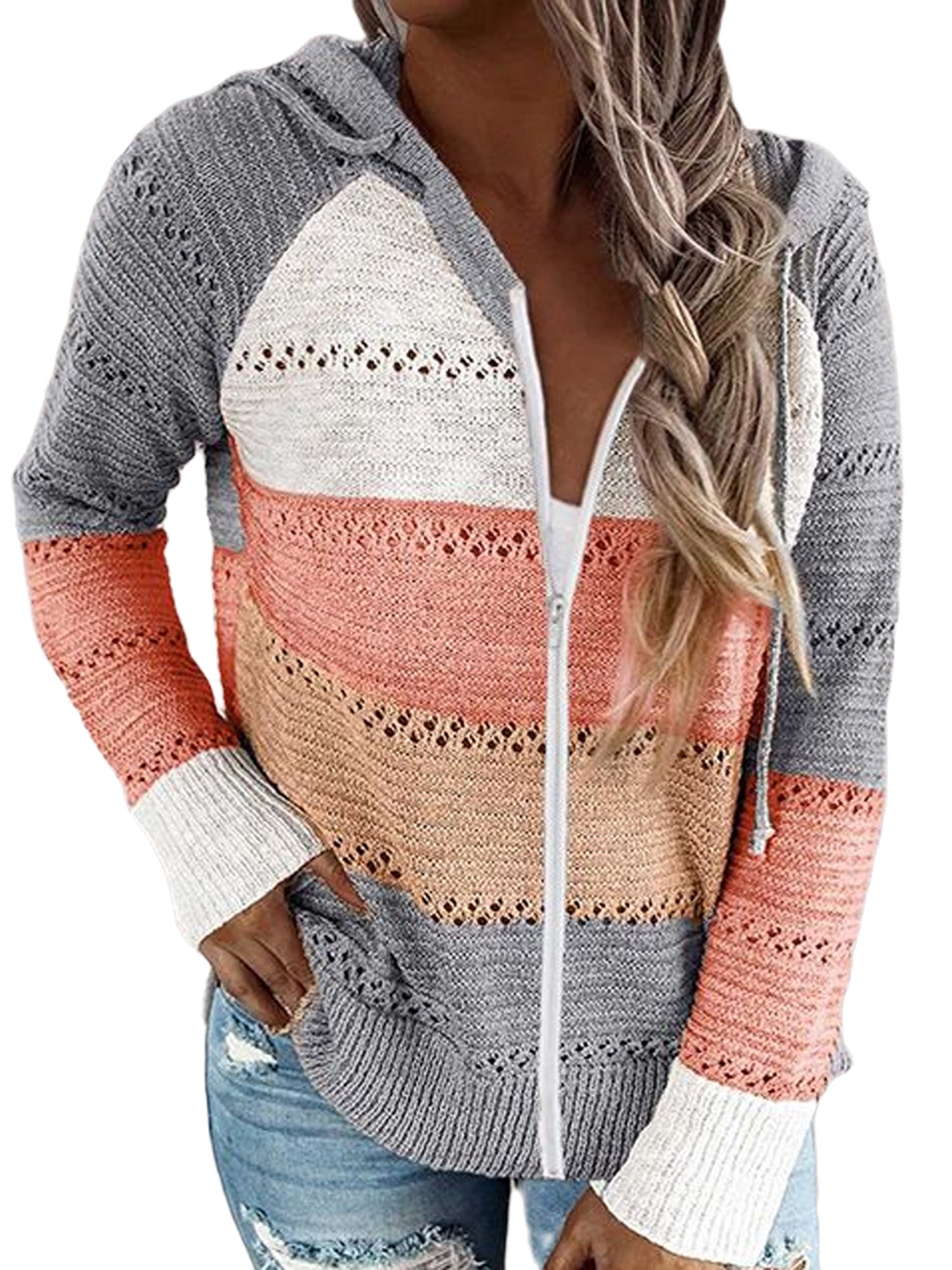 Woman Color Block Cardigan, Long Sleeve 