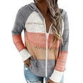 thumbnail image 3 of Woman Color Block Cardigan, Long Sleeve Drawstring Hoodie Hollow-out Sweater (Pink, Brown, Orange), 3 of 5