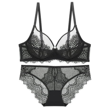 Somuwie Clearance Thin Sponge Transparent Bra With Large Chest And Small Lace Women s SexyGather And Lift For Breathability Lingerie Bra Set