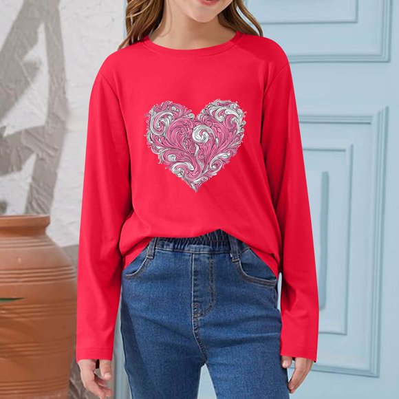 Blusas y camisas de manga larga con cuello redondo CUHK Top estampado de cuello redondo para primavera y verano Jersey informal Camisa básica de manga larga para niños y niñas Blusa de poliéster para