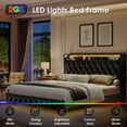 thumbnail image 4 of Hiphuta Full Size Floating Upholstered Beds with LED Lights, Velvet Leather Sturdy Platform Bed with Charging Station & Button Tufted Headboard Storage, Black, 4 of 10