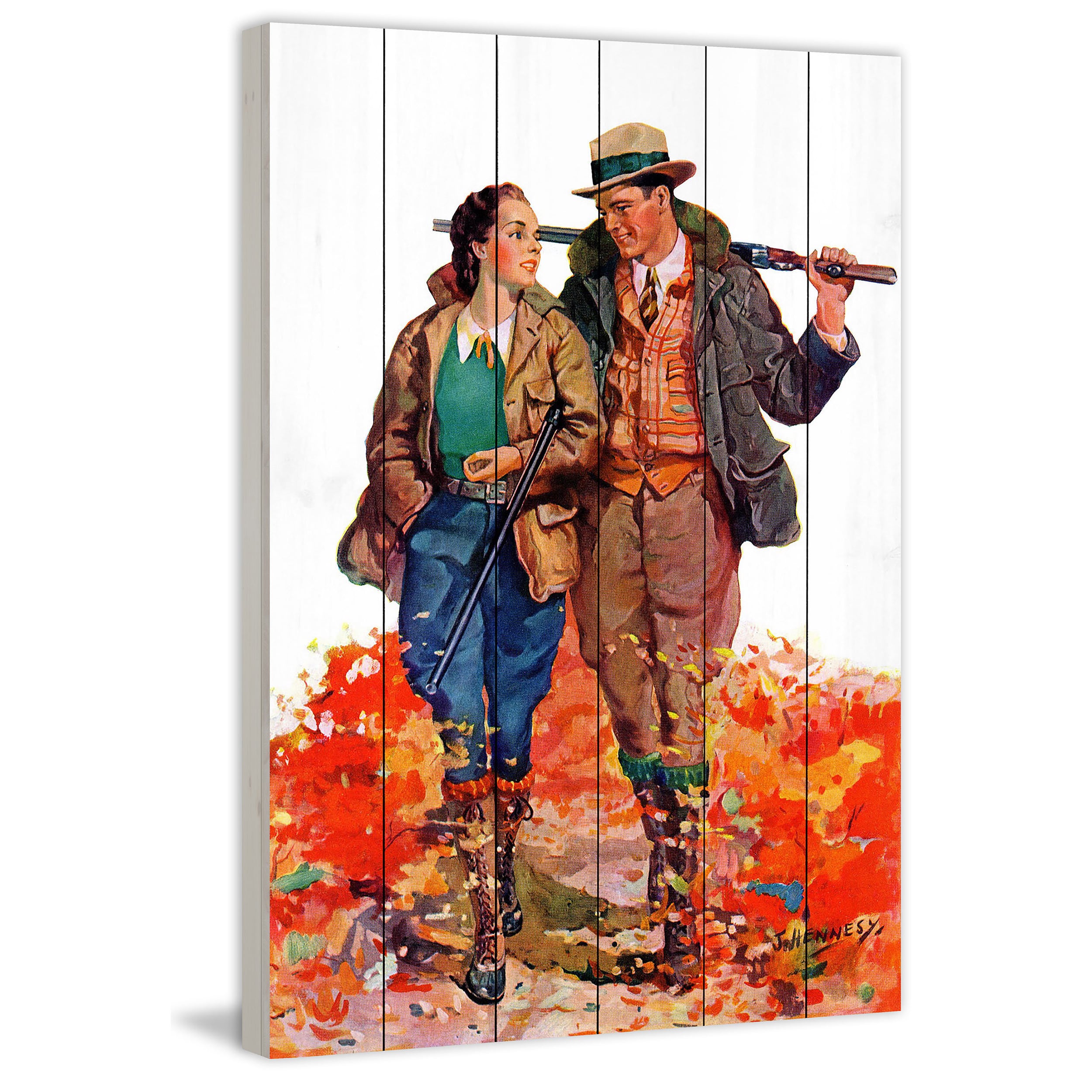 Marmont Hill "Hunting Couple" Painting Print on White Wood