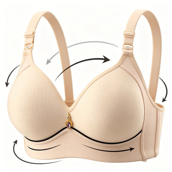 LEKWK Comfortable Bras for Women Wirefree Bra Full Coverage Posture Support Bra with Elegant Pendant Buttery Soft Daily Lounge Sleepwear