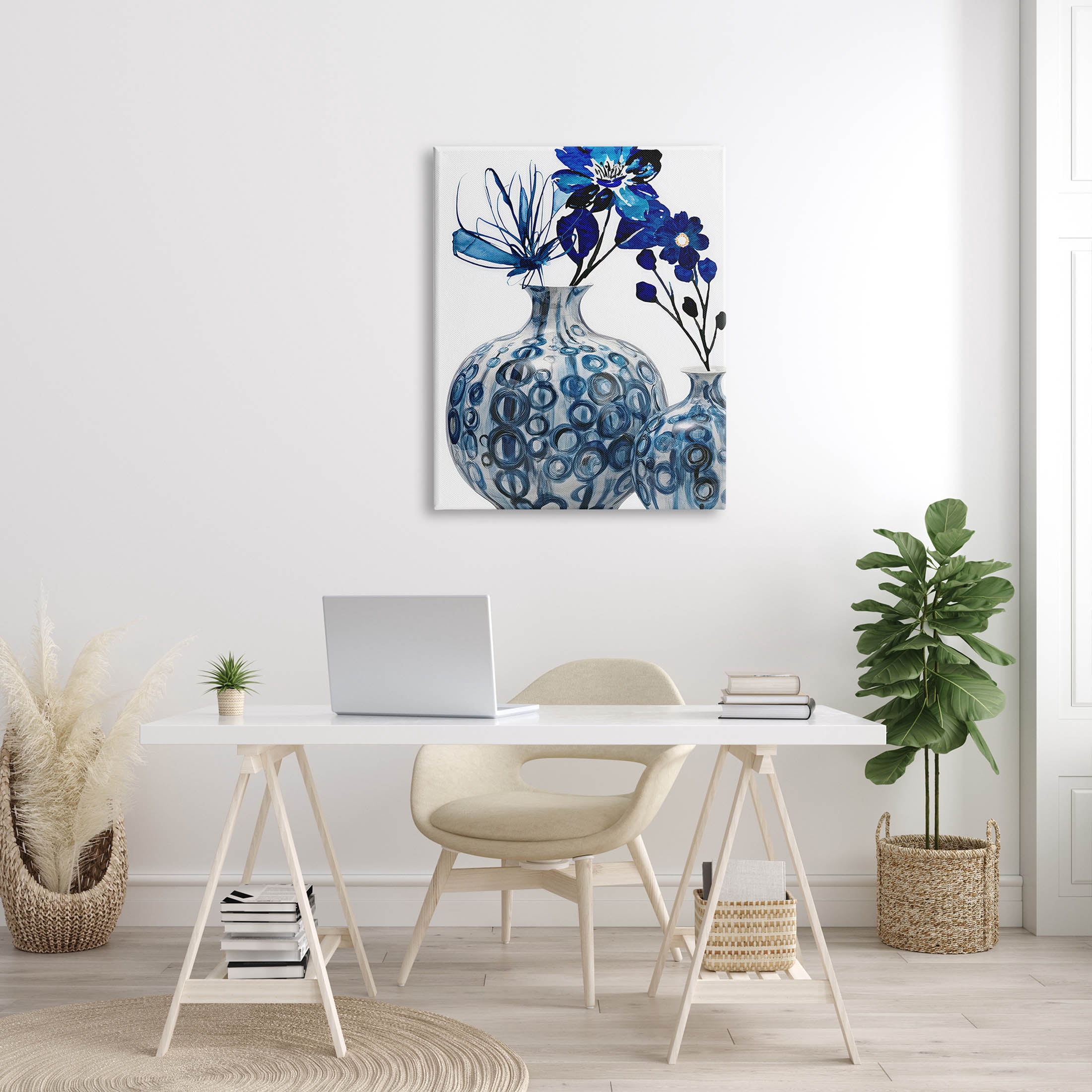 Modern Blue Flower Arrangement Botanical & Floral Graphic Art Gallery Wrapped Canvas Print Wall Art
