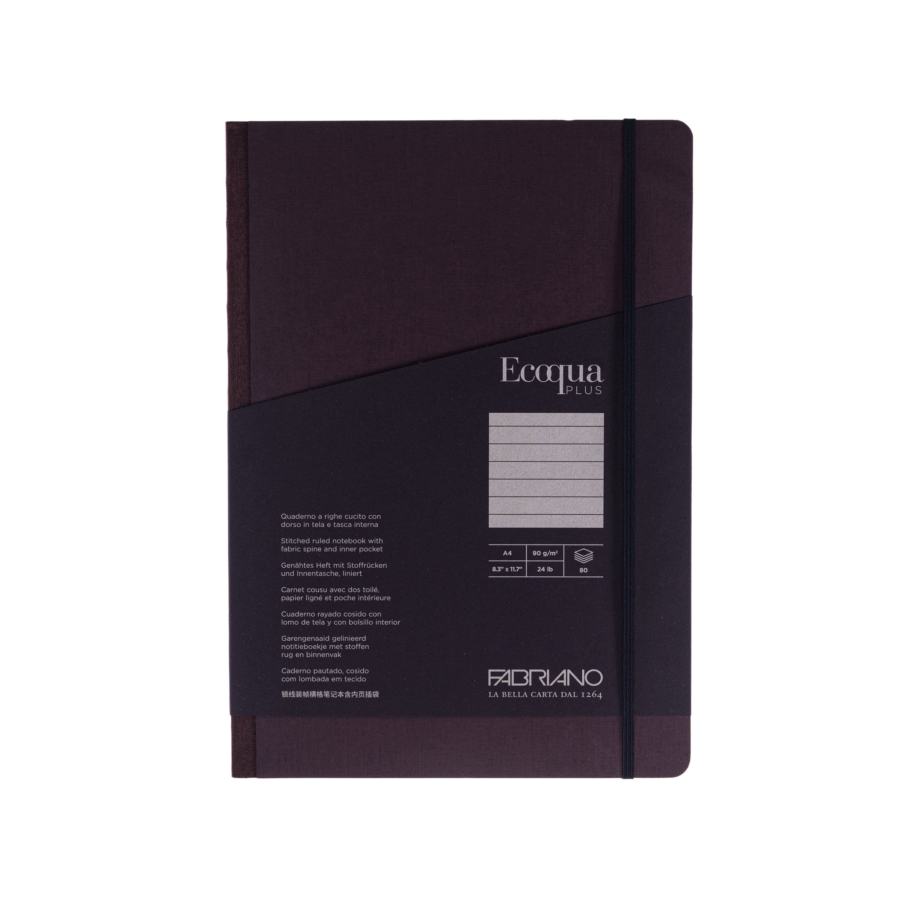 Fabriano Ecoqua Plus Fabric-Bound Notebook, 8.3" x 11.7", A4, Lined, Wine