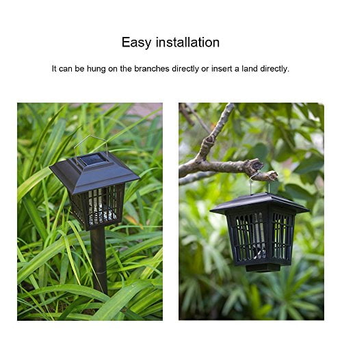 Best Stinger for Mosquitoes/Moths/Flies & More Beautiful Garden Lamp 2PACK Solar Powered Electric Bug Light Zapper Outdoor Cordless Flying Insect Killer Portable LED Machine 