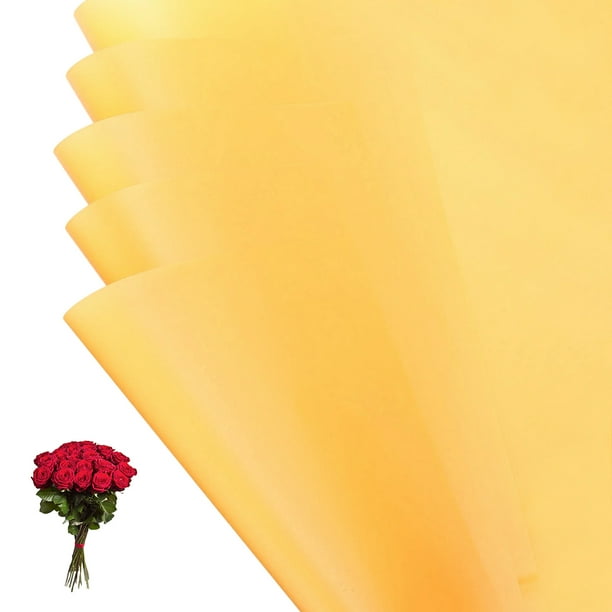 Papel de Regalo para Flores Uxcell, Papel de Ramo Impermeable de Color Sólido Amarillo 20 Hojas