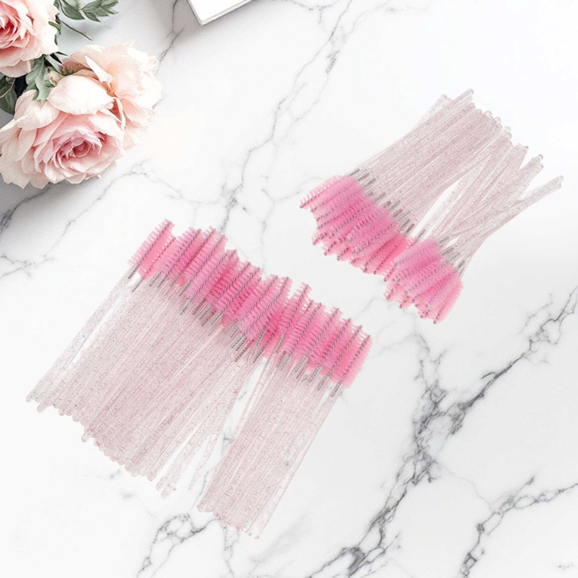 Unique Bargains 100 Pcs Durable Portable Eyelash Brush for Vacation Bright Pink