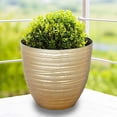 thumbnail image 2 of Balsa Circle 12" Gold Round Metallic Plastic Flower Plant Pot Horizontal Lines Design, 2 of 8