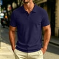 thumbnail image 2 of Men's Textured Knit Polo Shirt Summer Short Sleeve Vacation Button Beach Knit Breathable Stretchy Golf Shirts Navy, 2 of 6