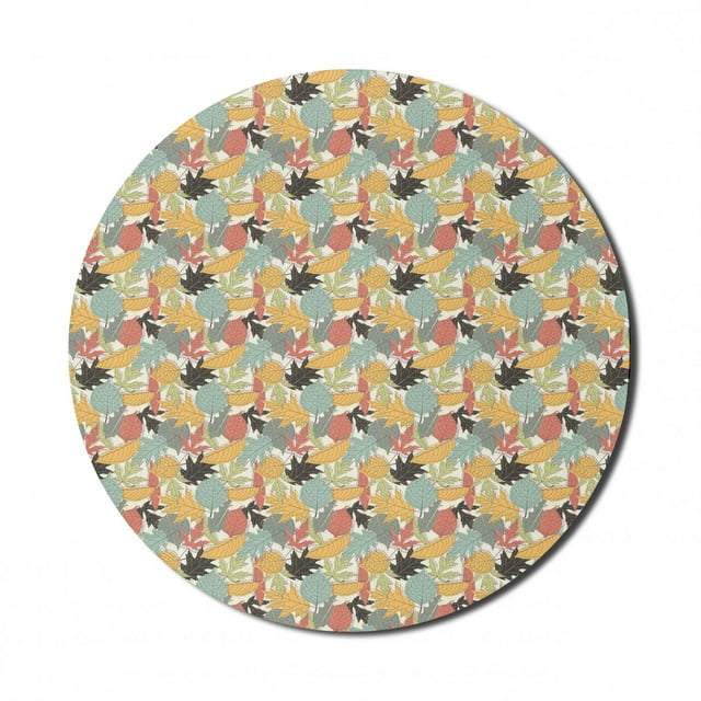 Autumn Mouse Pad for Computers, Fall Season Leaves Maple Oak Willow Tree Growth Nature Foliage Plants Illustration, Round Non-Slip Thick Rubber Modern Mousepad, 8" Round, Multicolor, by Ambesonne