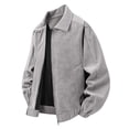 thumbnail image 2 of Ceisia Men Patchwork Suede Corduroy Collar Jacket Full Zip Long Sleeve Retro Casual Outerwear Gray XXXL Gift, 2 of 6