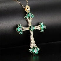 2.50 Ct Round Cut Lab-Created Green Emerald Cross Pendant 14K Yellow Gold Plated Hip Hop Jewelry | Ideal Birthday Gift