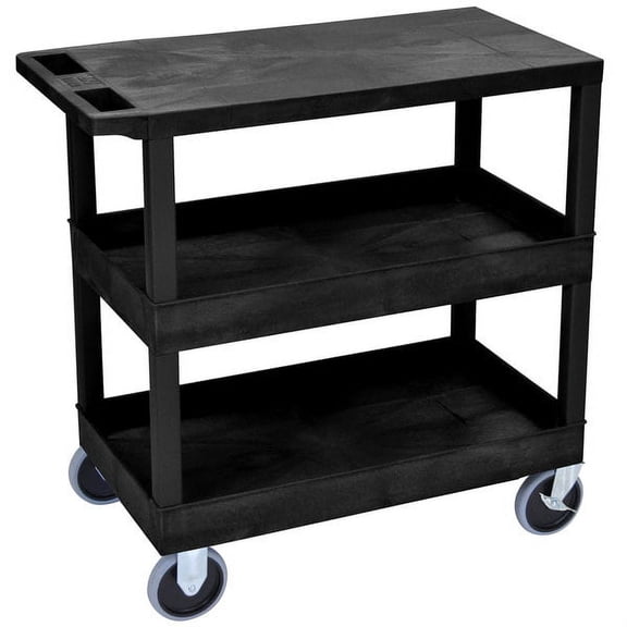 Luxor 18" x 32" Three Shelf Heavy Combination Flat/Tub/Tub Utility Cart - Black