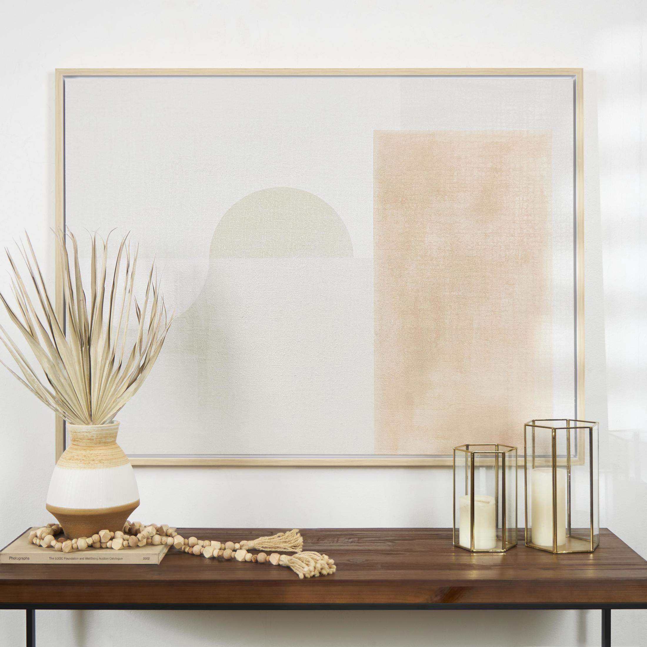 36" x 47" Mid Century Modern Shape Geometric Framed Wall Art with Pink and Sage Accents, by DecMode